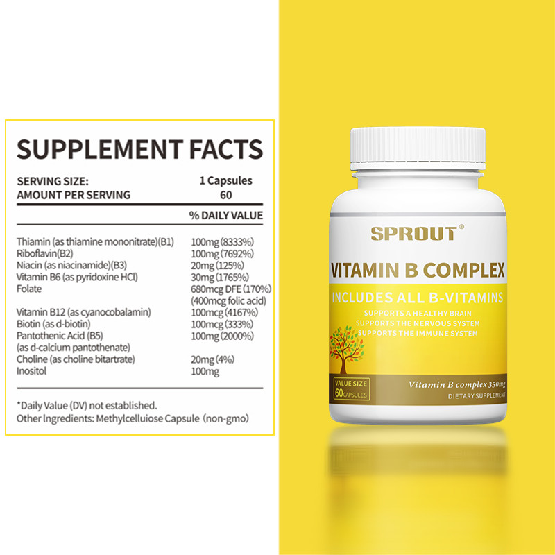 Vitamin B Complex 350mg, 60 Capsules All B-Vitamins – High Potency