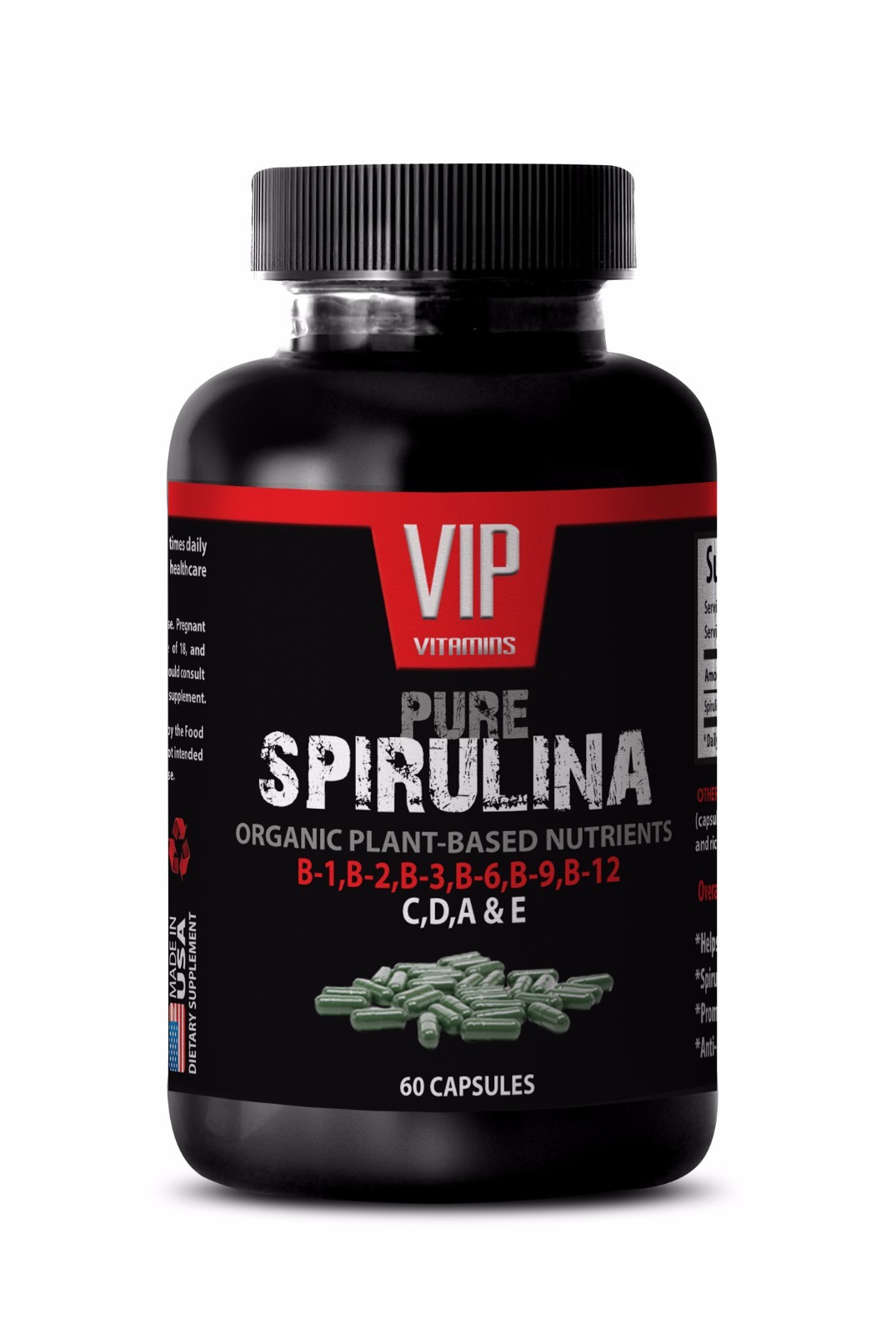 Natural Supplement – PURE SPIRULINA 500 Mg – Improves Digestion – 1 Bottle, 60 C