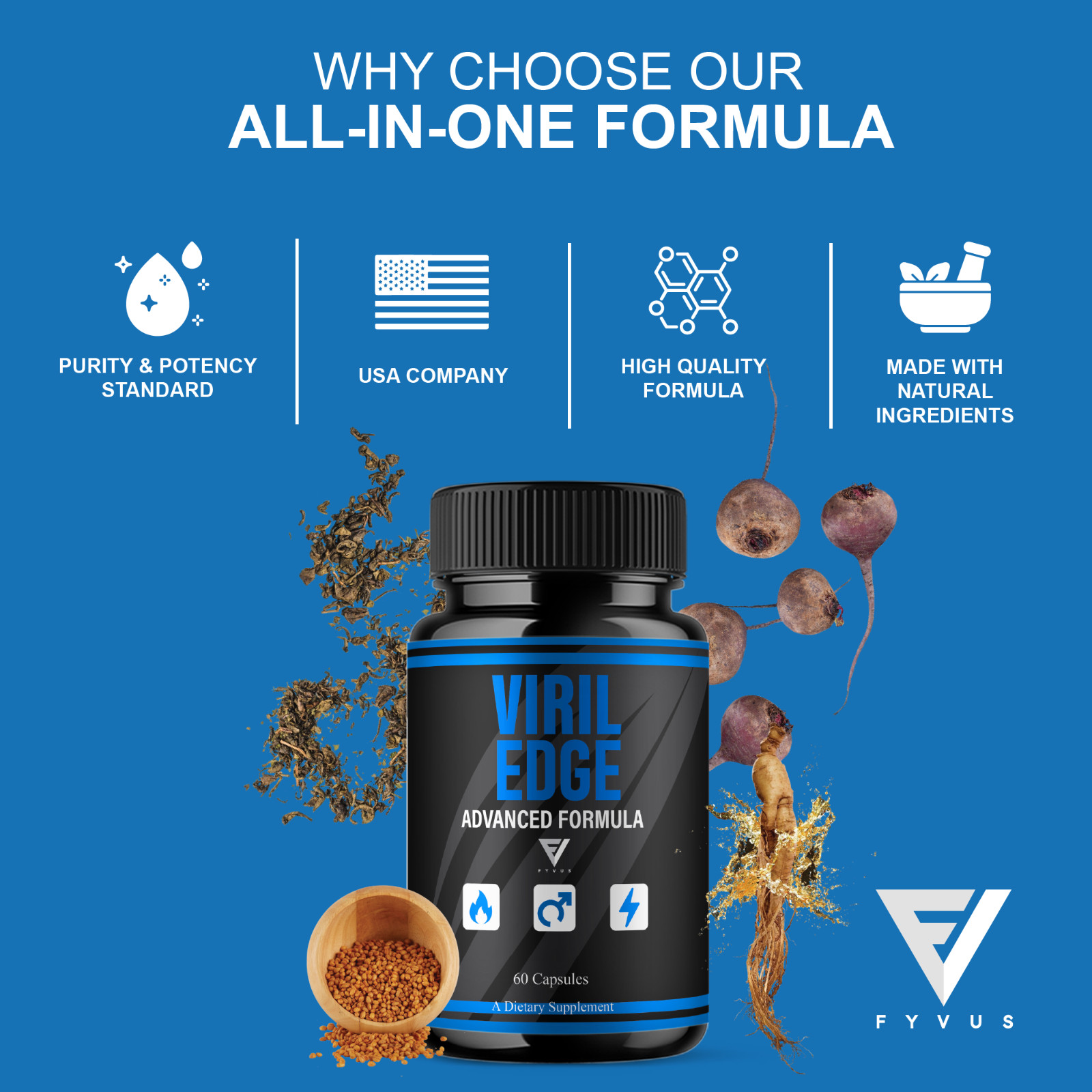 Viril Edge Male Health Support, VirilEdge Supplement (60 Capsules)