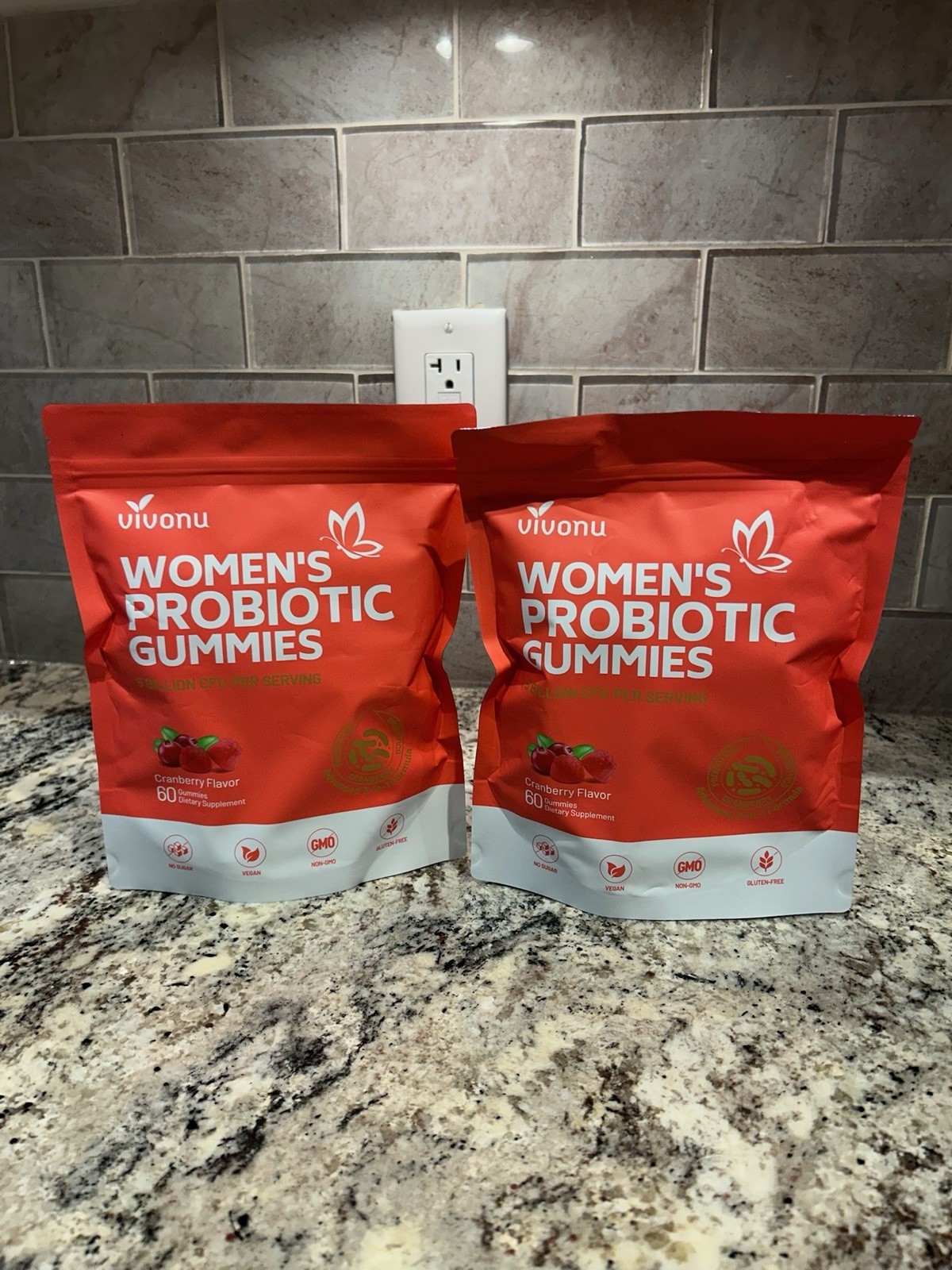 vivonu Women’s Probiotic Gummies Cranberry Vegan Gluten-Free No Sugar TWO PACK