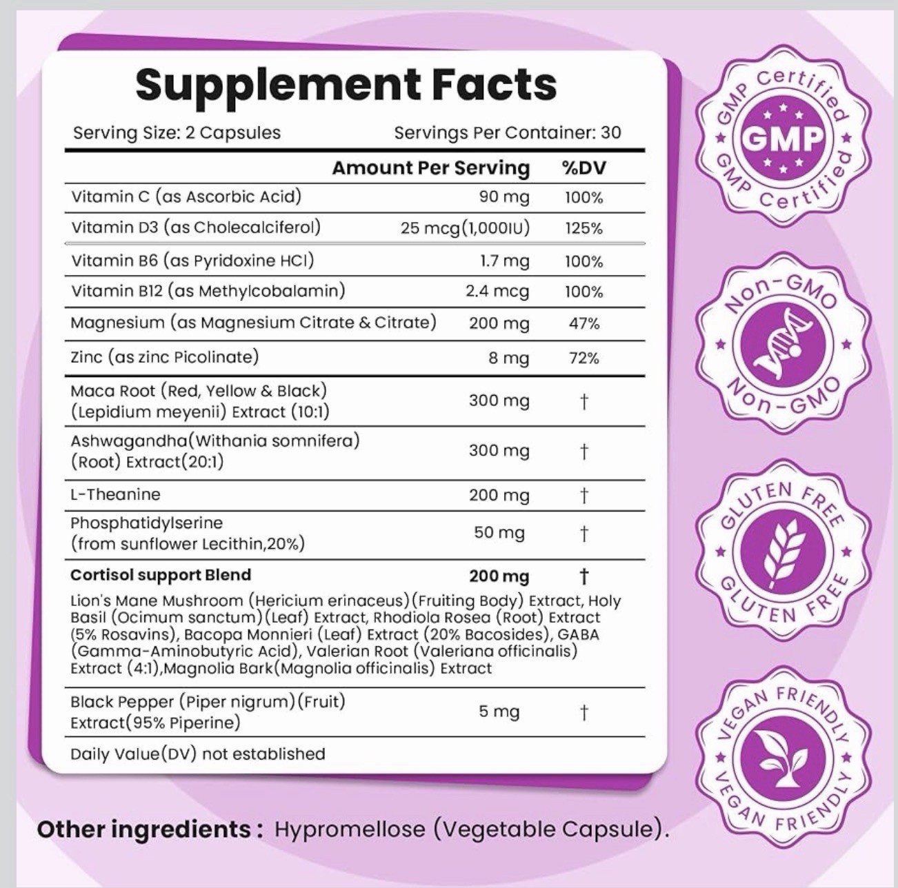 FURGGNEO Cortisol Support Supplement 18-in-1 Blend 60 Caps Vegan Non-GMO