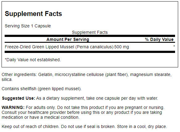 Swanson Green Lipped Mussel Capsules, 500 mg, 60 Count