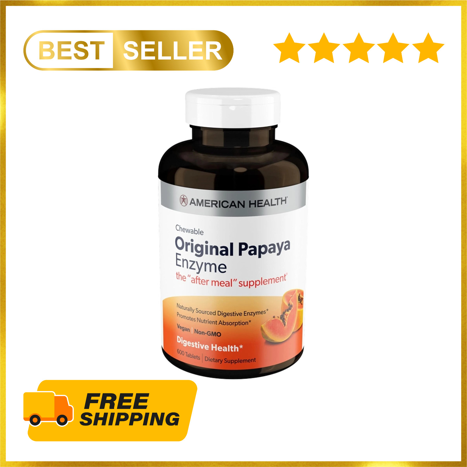 American Health Original Papaya Enzyme Chewable 600 Tablets