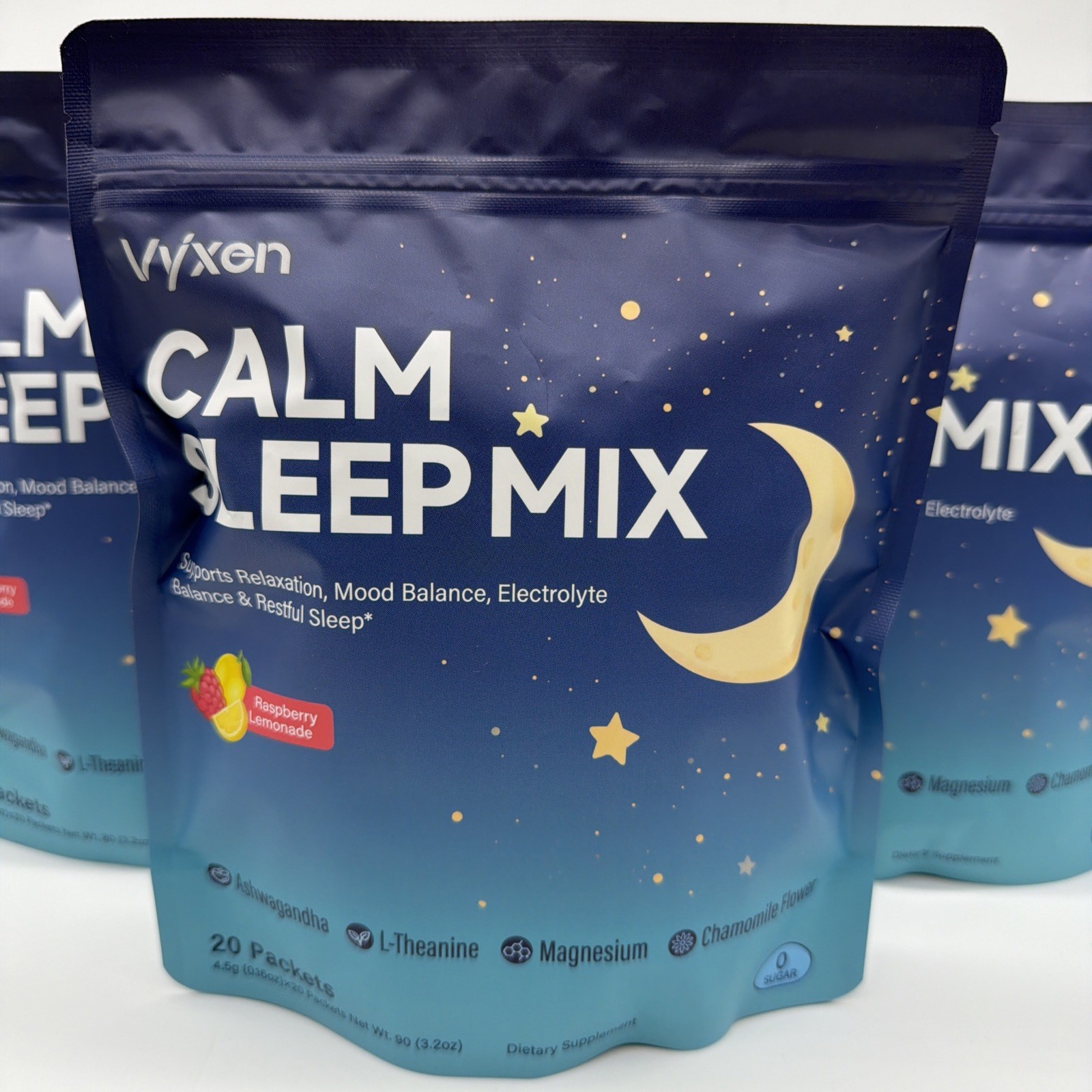 3X Vyven Calm Sleep Mix 20ct Raspberry Lemonade Magnesium Melatonin Sleep Powder