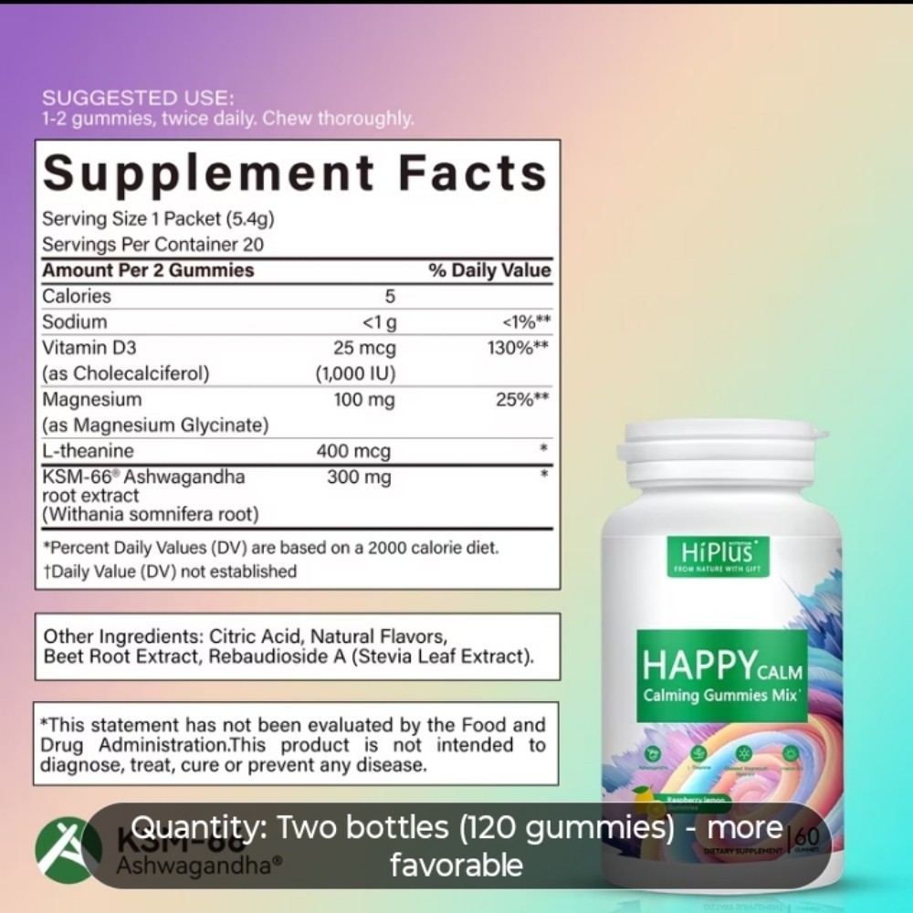 HiPlus Ashwaganda Ksm-66 Gummies Raspberry Lemonade Great for Sleep 😴
