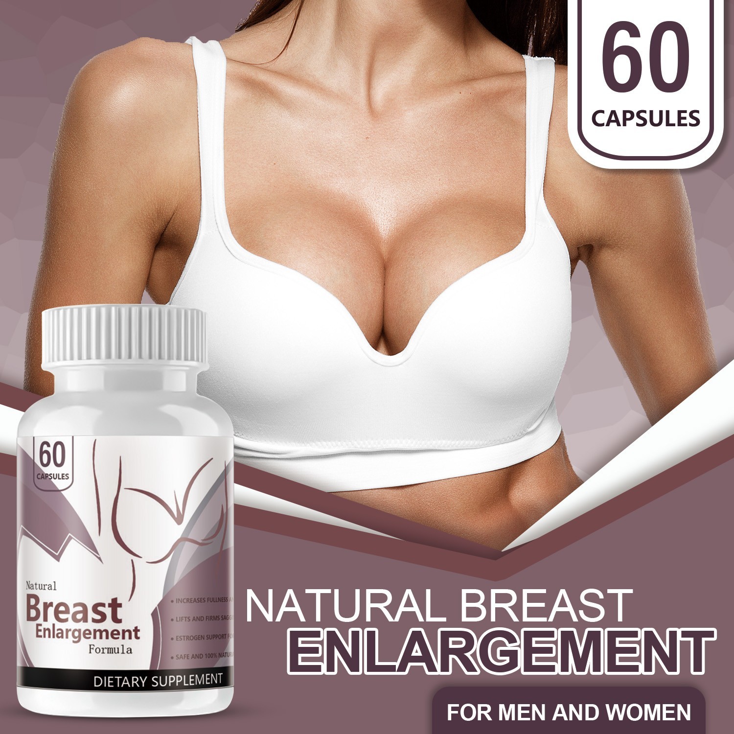 Natural Breast Enlargement Formula Supplement Increase Fullness & Size (60 Caps)