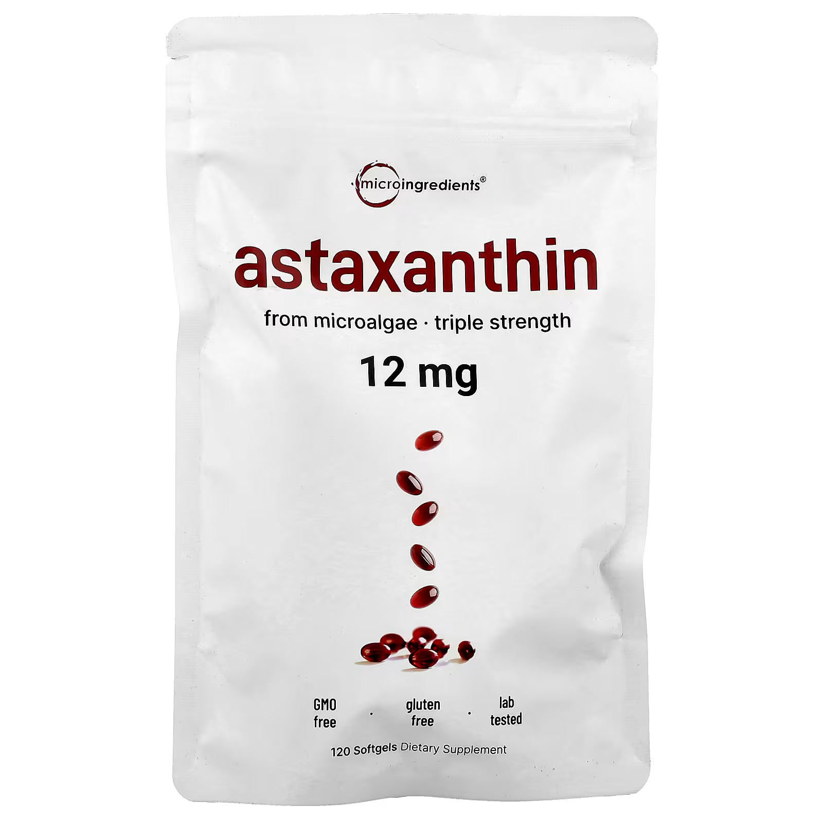 Astaxanthin 12mg 120gels Fresh Microalgae Source Antioxidant/Skin/Eye/Joint
