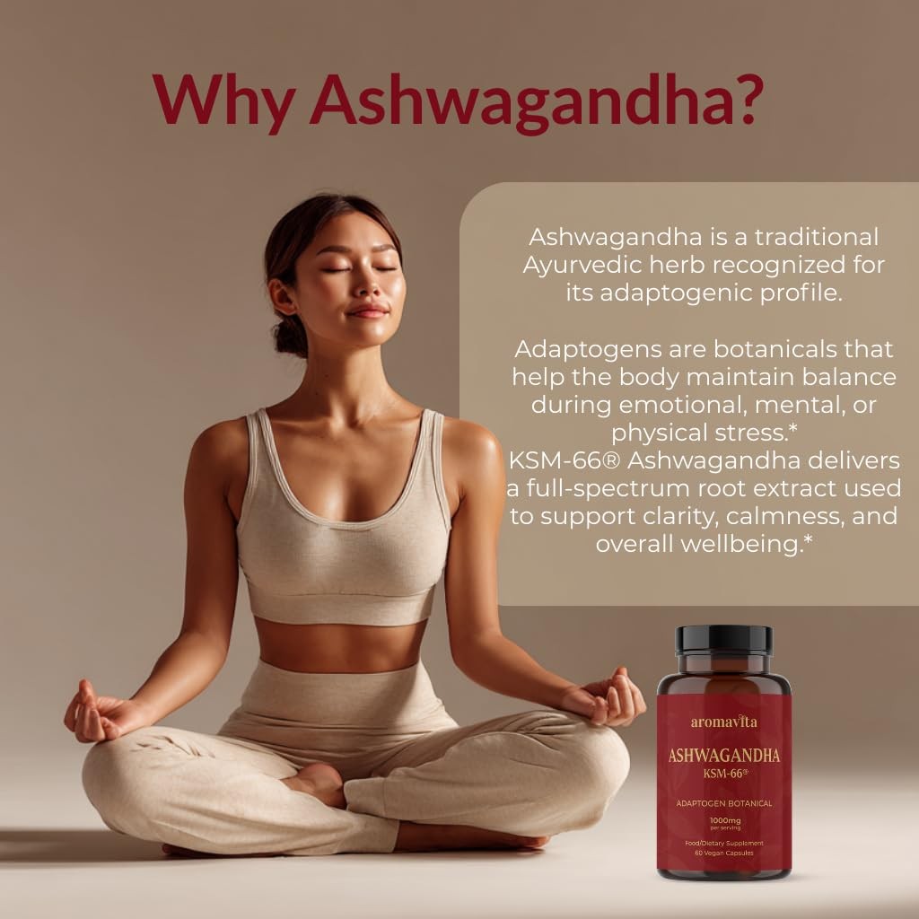 AROMAVITA Ashwagandha Capsules – KSM-66® 1000mg Daily 1 Count (Pack of 1)
