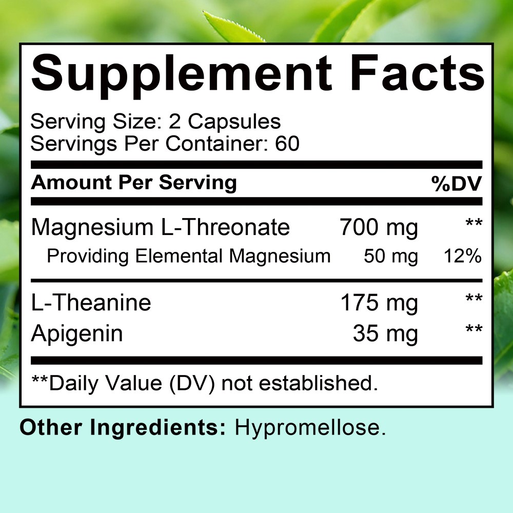 Magnesium L-Threonate L-Theanine Vegan Gluten Free Gmo Free 30/60/120 Capsules