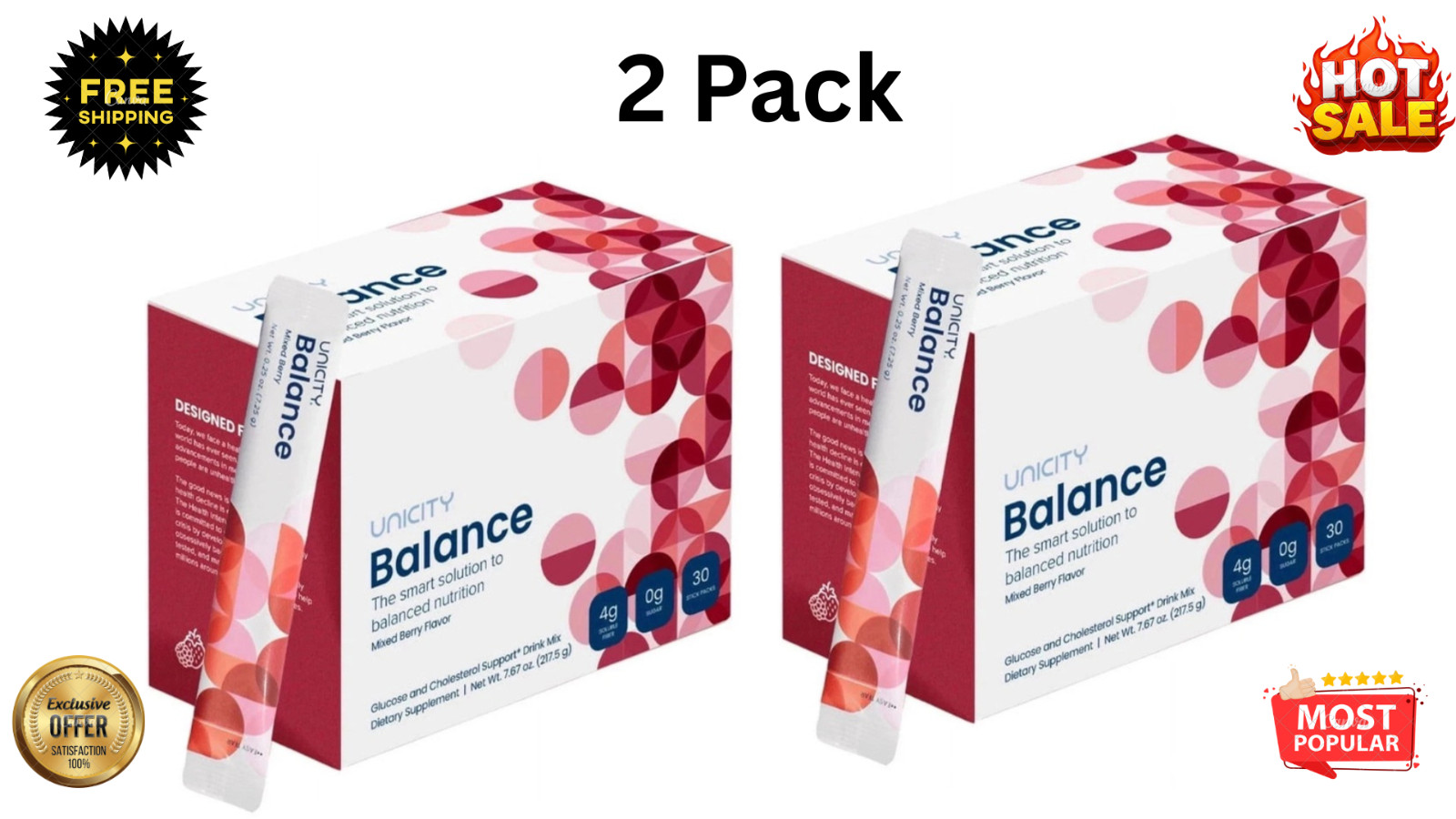 2 Pack Unicity BALANCE 30 Packets/Stick MIXED BERRY Flavour Free Shipping