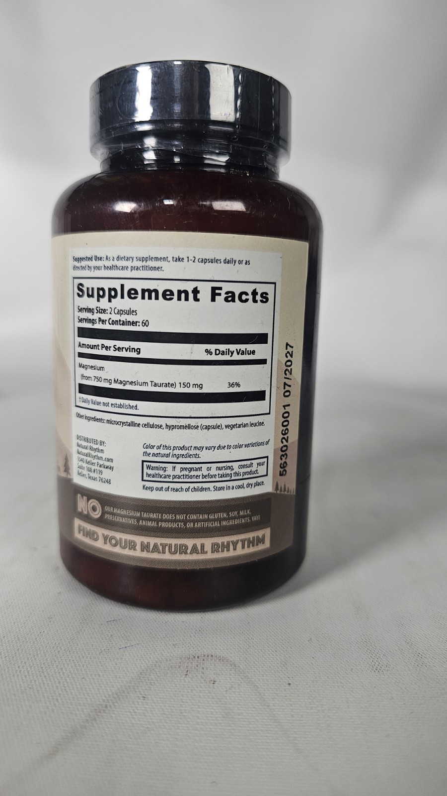 Magnesium Taurate 750mg (150mg Elemental Magnesium) – 120 Vegetarian Caps 7/2027