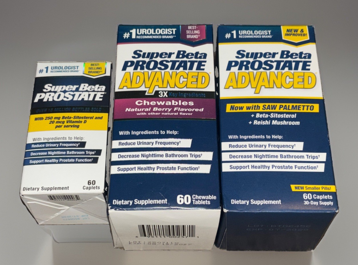 Super Beta Prostate Advanced + Saw Palmetto 3 Boxes 60 Caplets + Chewable 8/27+