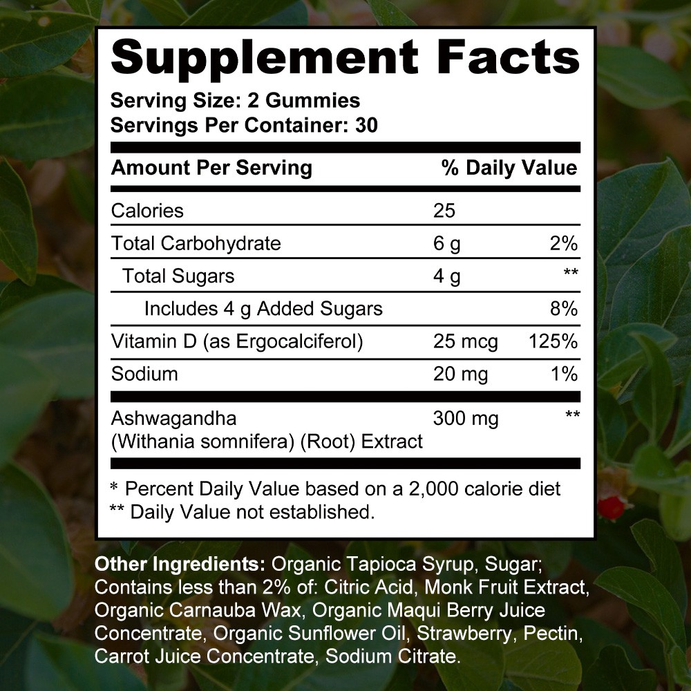 300mg Herb Root Gummie Infused with Vitamin D for Stress Balance,Immune,60 Count