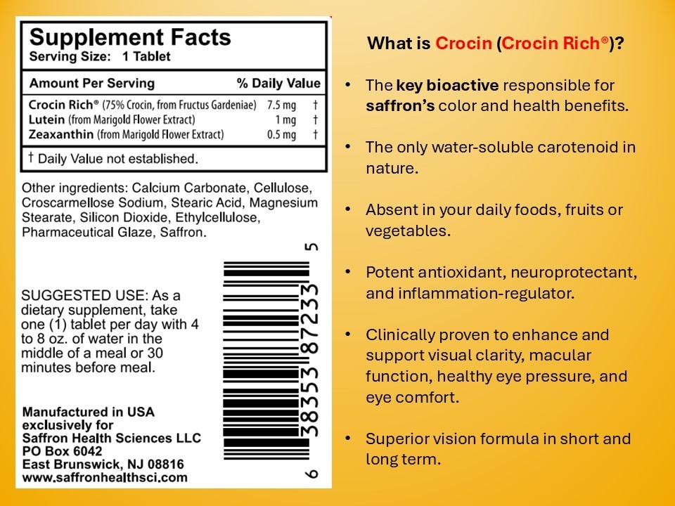 CROCIN RICH – For Visual, Macular and Eye Health – 60ct/bottle for 2 months