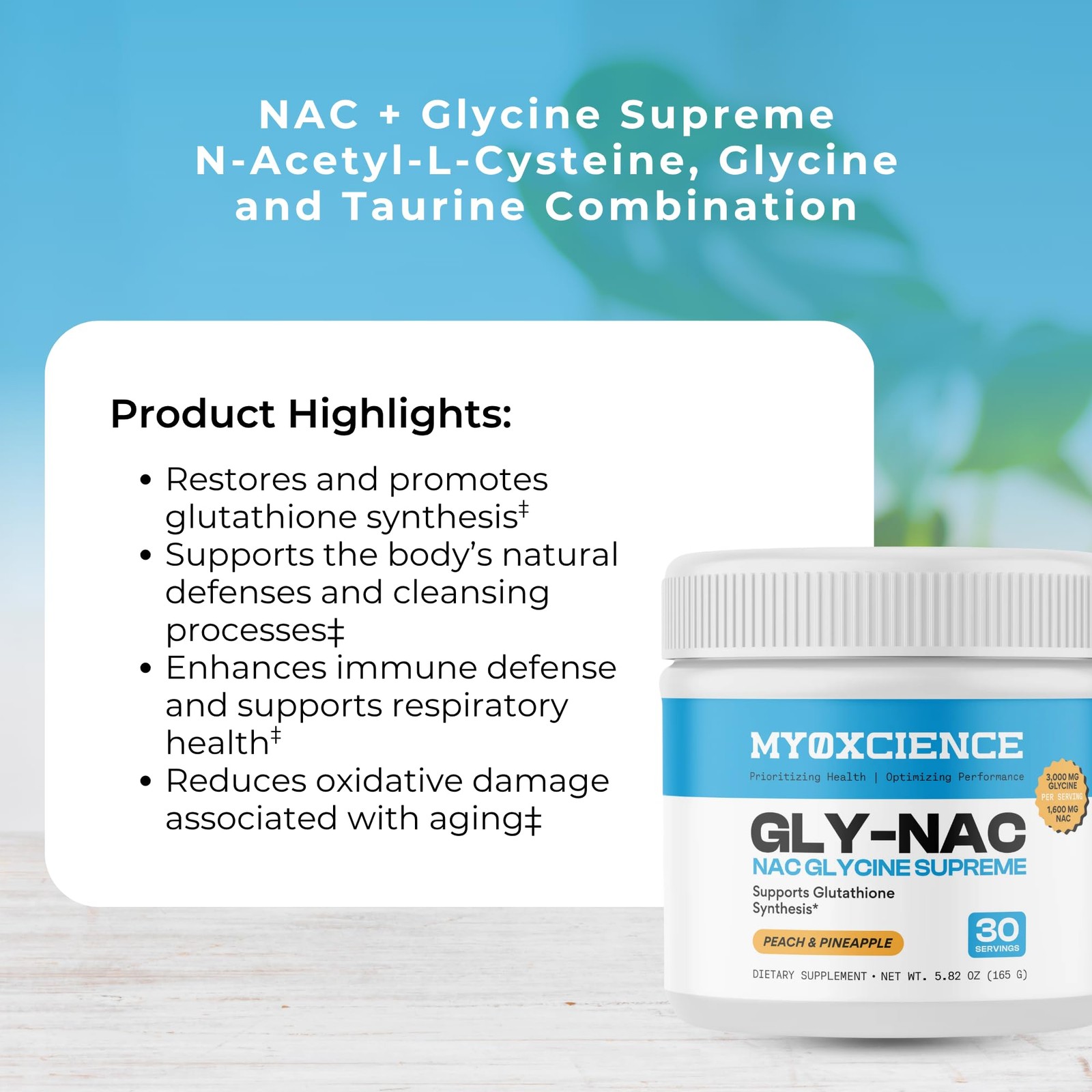 MYOXCIENCE NAC Glycine Supreme | N-Acetyl-L-Cysteine, 4.44 Ounce (Pack of 1)