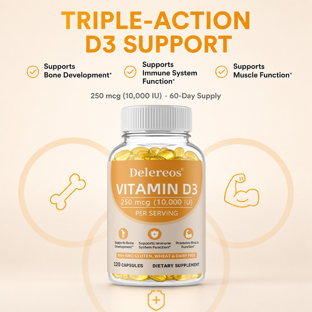 10000 IU VitaminD3 Triple Action Supplement for Bone,Immune & Muscle 30~120 Caps