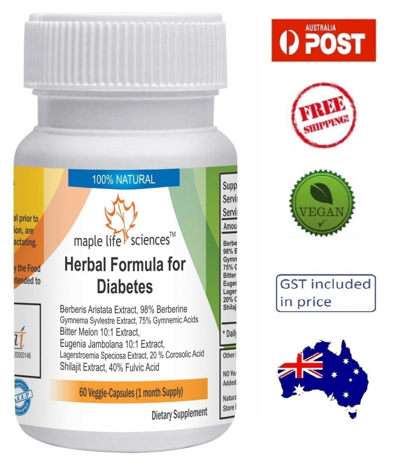 Berberine 98% with Gymnema, Bitter Melon, Eugenia, Banaba, Shilajeet – AU Stock