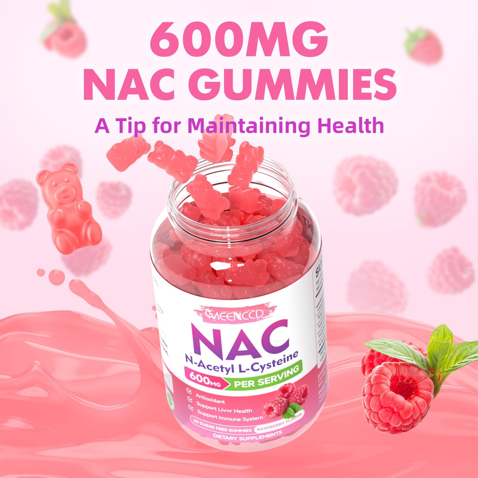 MEENCCD 2 Pack NAC Gummies, N Acetyl Cysteine 600mg 60 Count (Pack of 2)