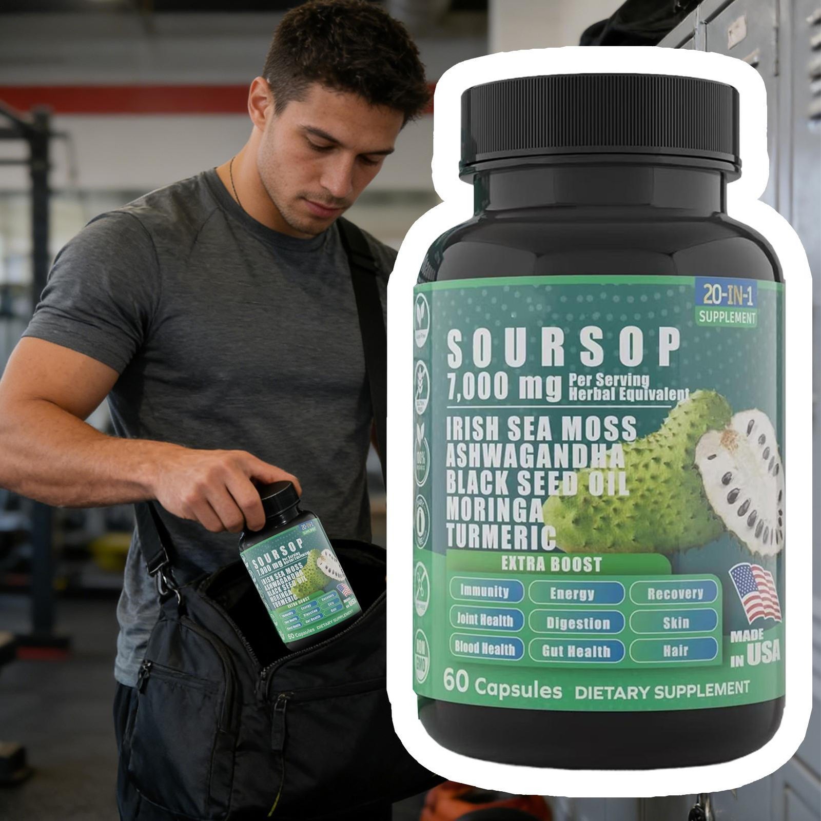 7000mg Capsules Soursop 60 Count | Non-GMO, Gluten Free