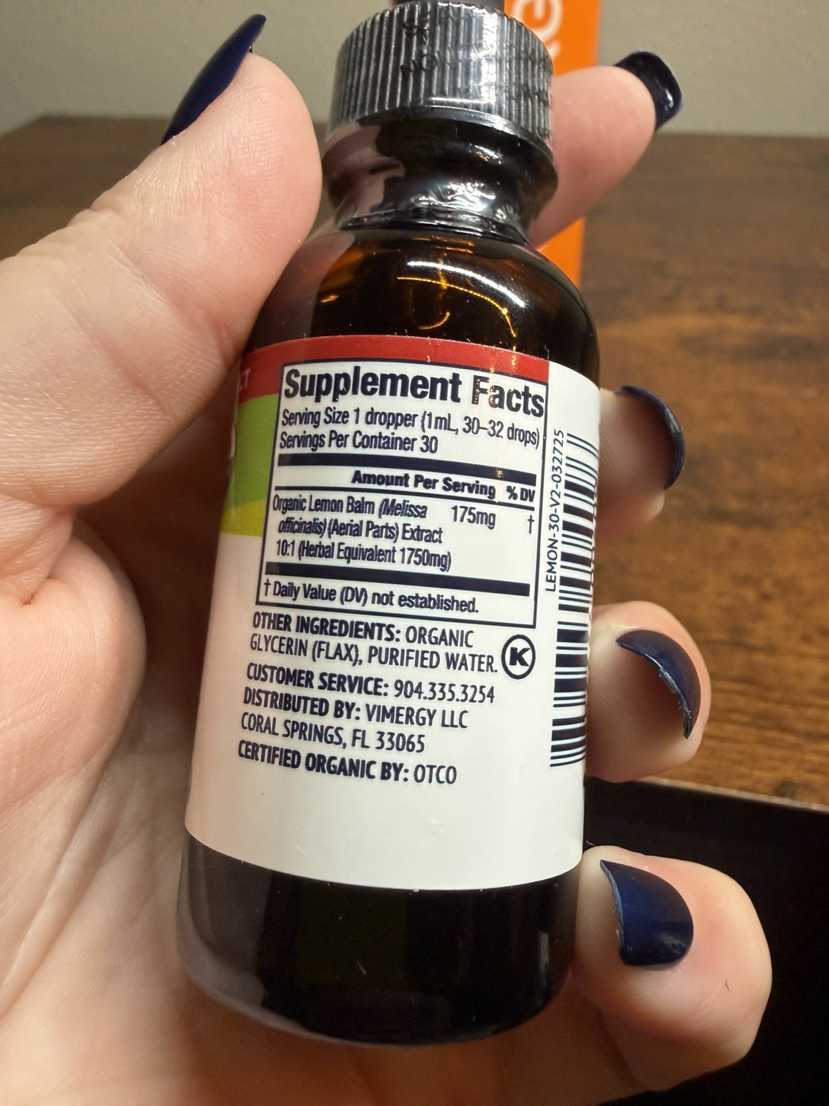 Vimergy Lemon Balm Liquid Extract 30ml USDA Organic Alcohol-Free Supplement