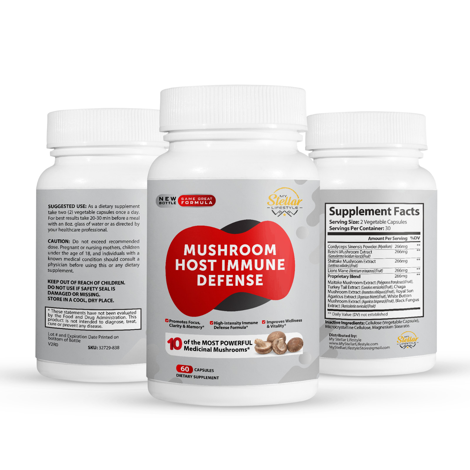 5 Pack Mushroom Host Immune Defense, promotes focus & memory-60 Capsules x5
