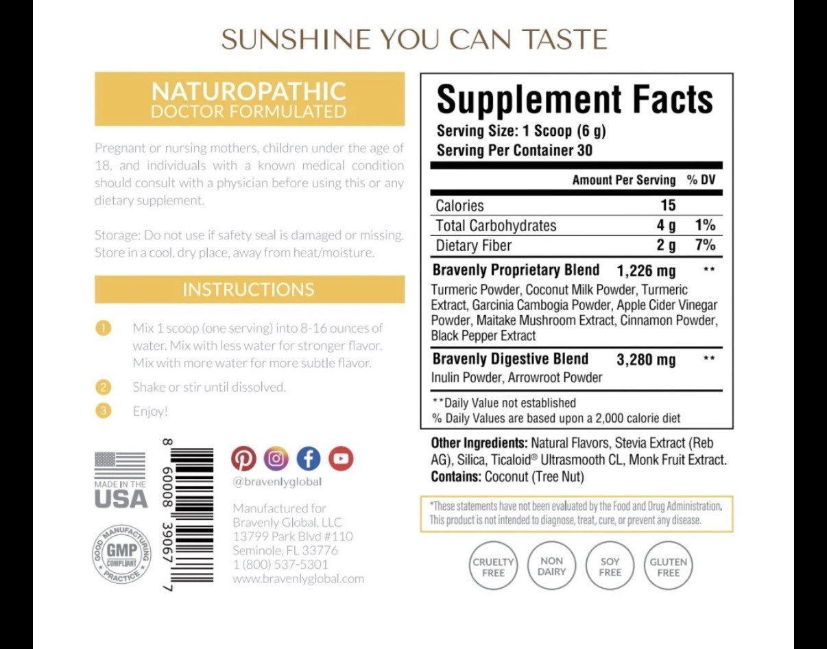 New Bravenly Global Gold Turmeric Apple Cider Vinegar Capsules 60 New Inventory
