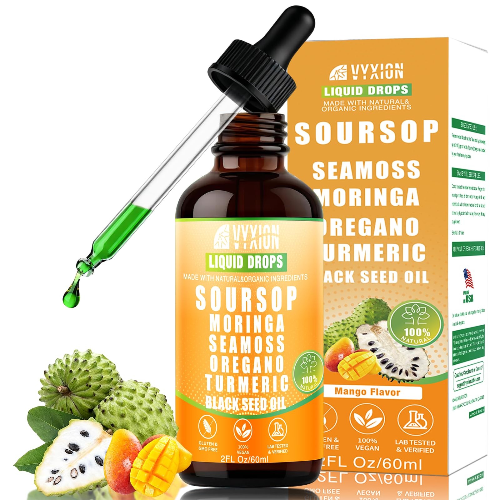 Soursop Bitters Liquid Drops 10 in 1 with Sea Moss, 2 Fl Oz (Pack of 1)