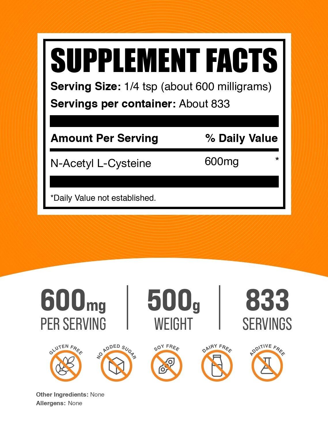 BulkSupplements N-Acetyl L-Cysteine (NAC) Powder 500g – 600mg Per Serving