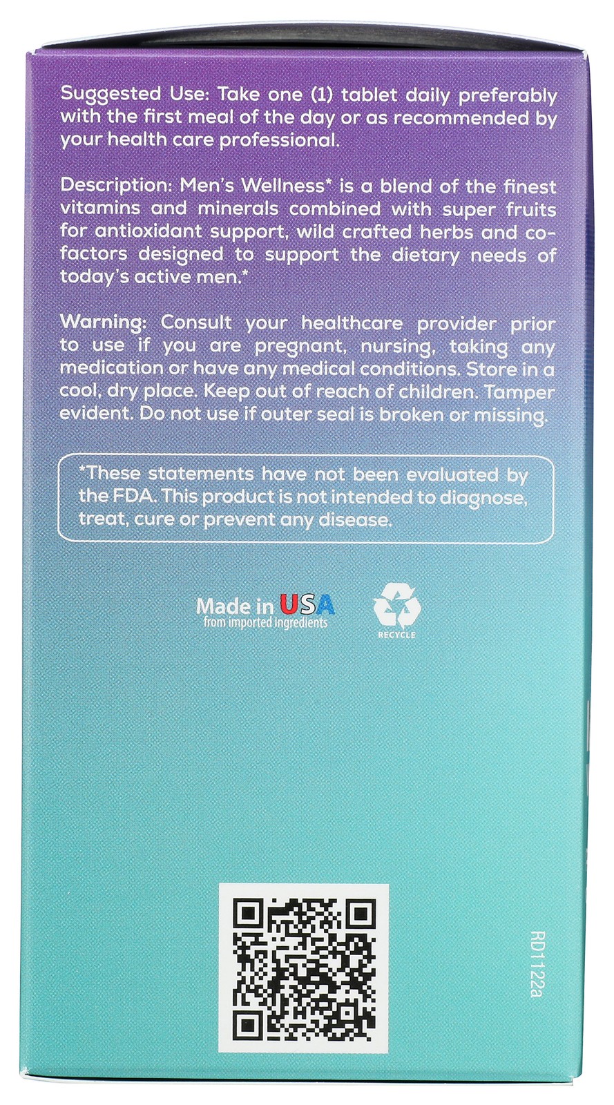 Men’S Wellness Bio Nutrition Dietary Supplement 60 Tablets Health 1 Pack