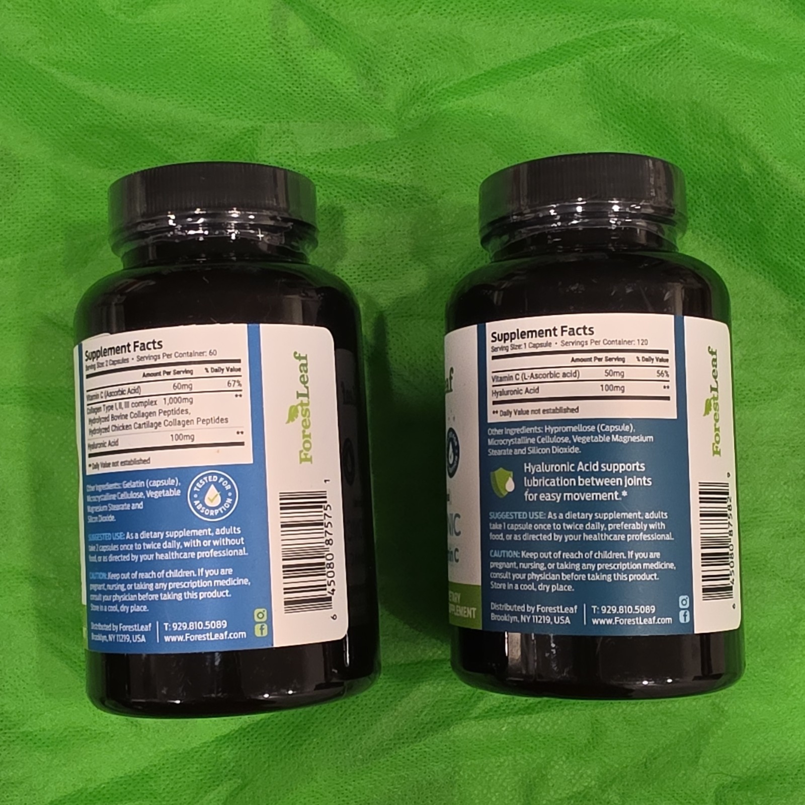 ForestLeaf Collagen I II III + Hyaluronic Acid Vitamin C Hair Skin Nails 120 Ct