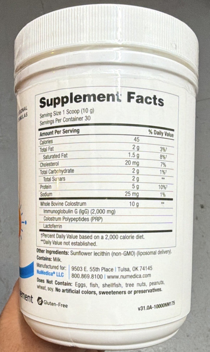 NuMedica ImmunoG PRP Whole Bovine Colostrum Powder Immune Support 10.58 oz