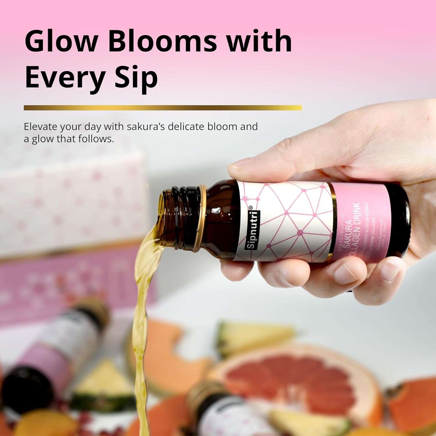 Sakura Collagen Drink with Cherry Blossom Extract, 50 ml x 10 Bottles