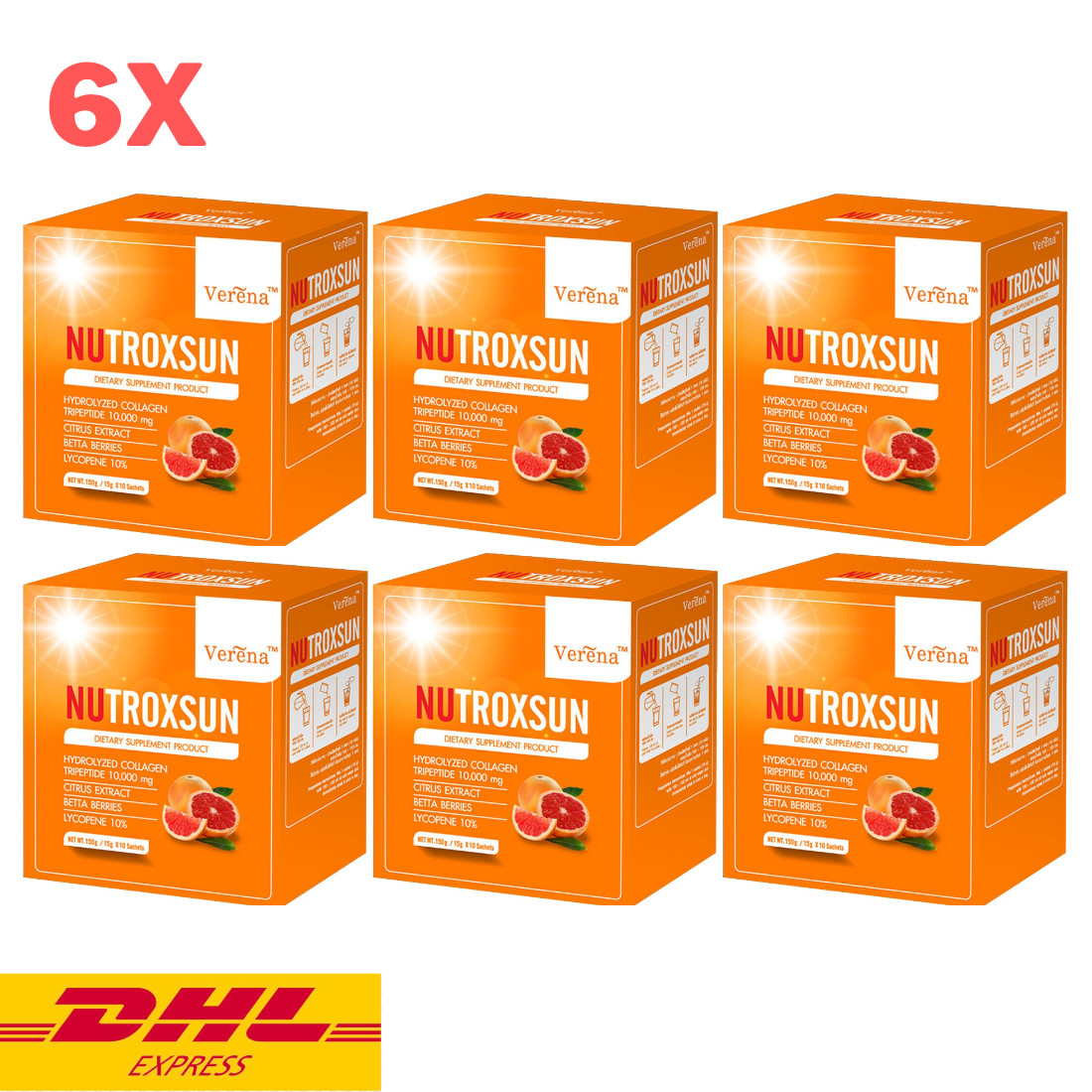 6x Verena Nutroxsun Collagen Tripeptide 10,000mg Powder Drink Sun Protect Skin