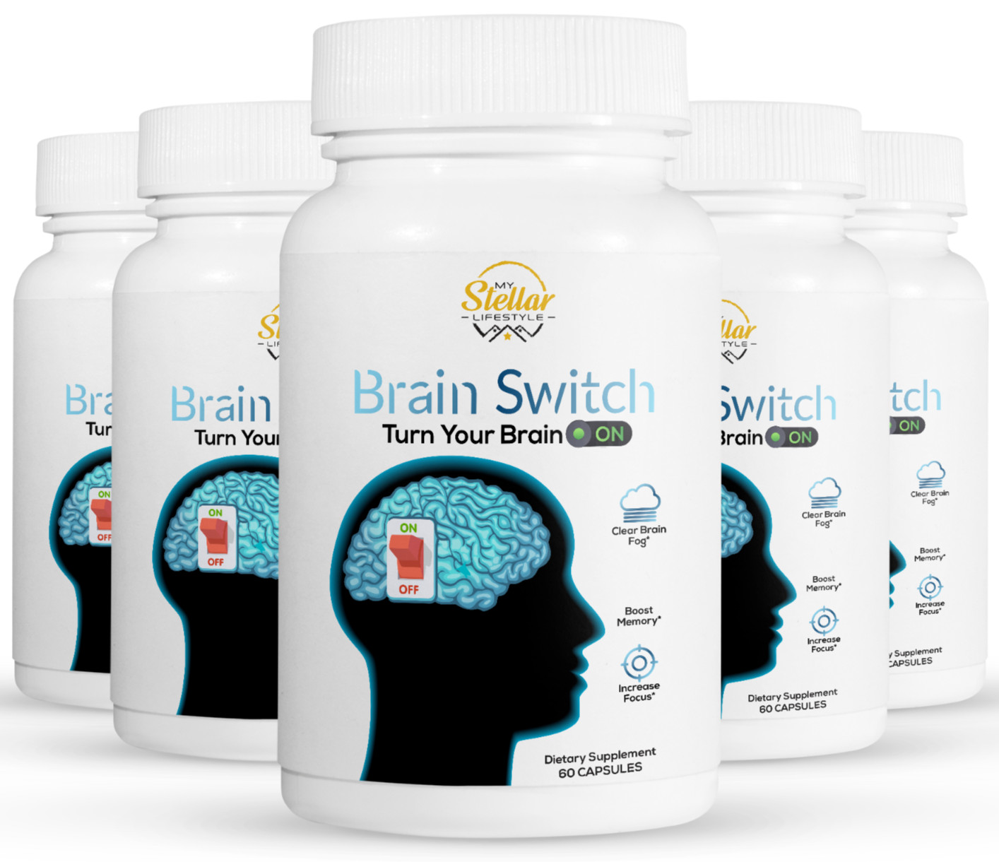 5 Pack Brain Switch, boost memory & increase focus-60 Capsules x5