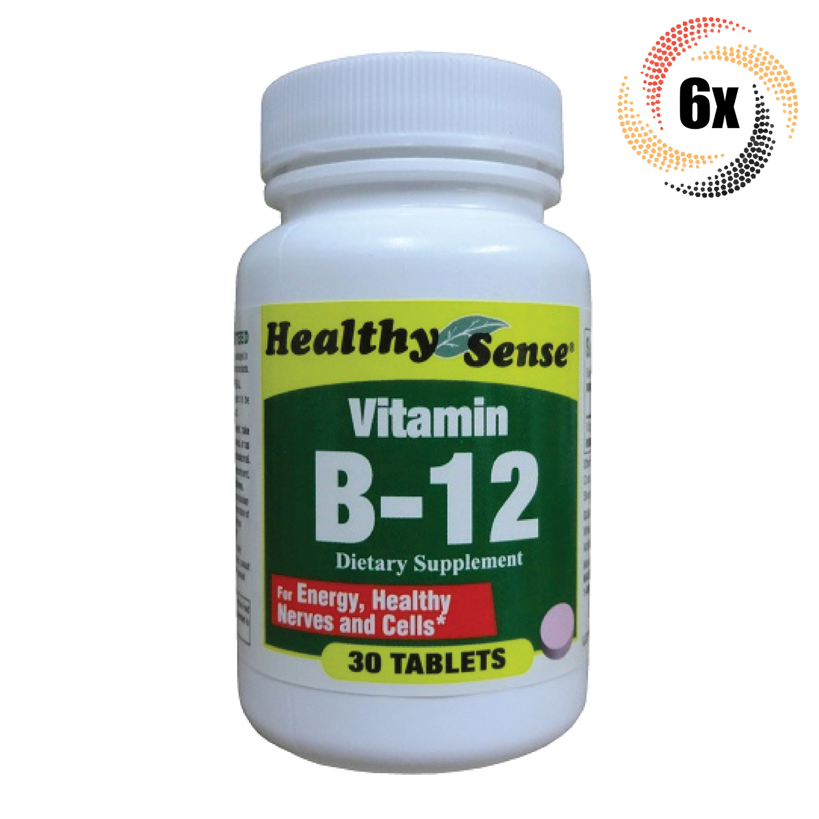 6x Bottles Healthy Sense B12 Vitamin Dietary Supplement Tablets | 30 Per Bottle