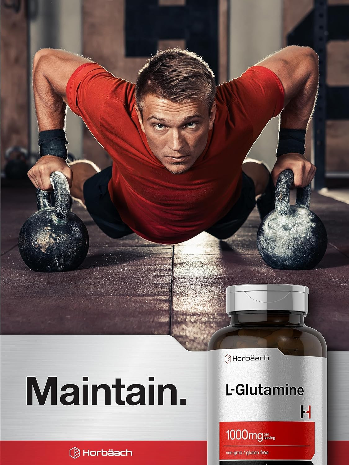 L-Glutamine Capsules 1000mg, 180 Count, Pre and Post Workout Supplement Horbaach