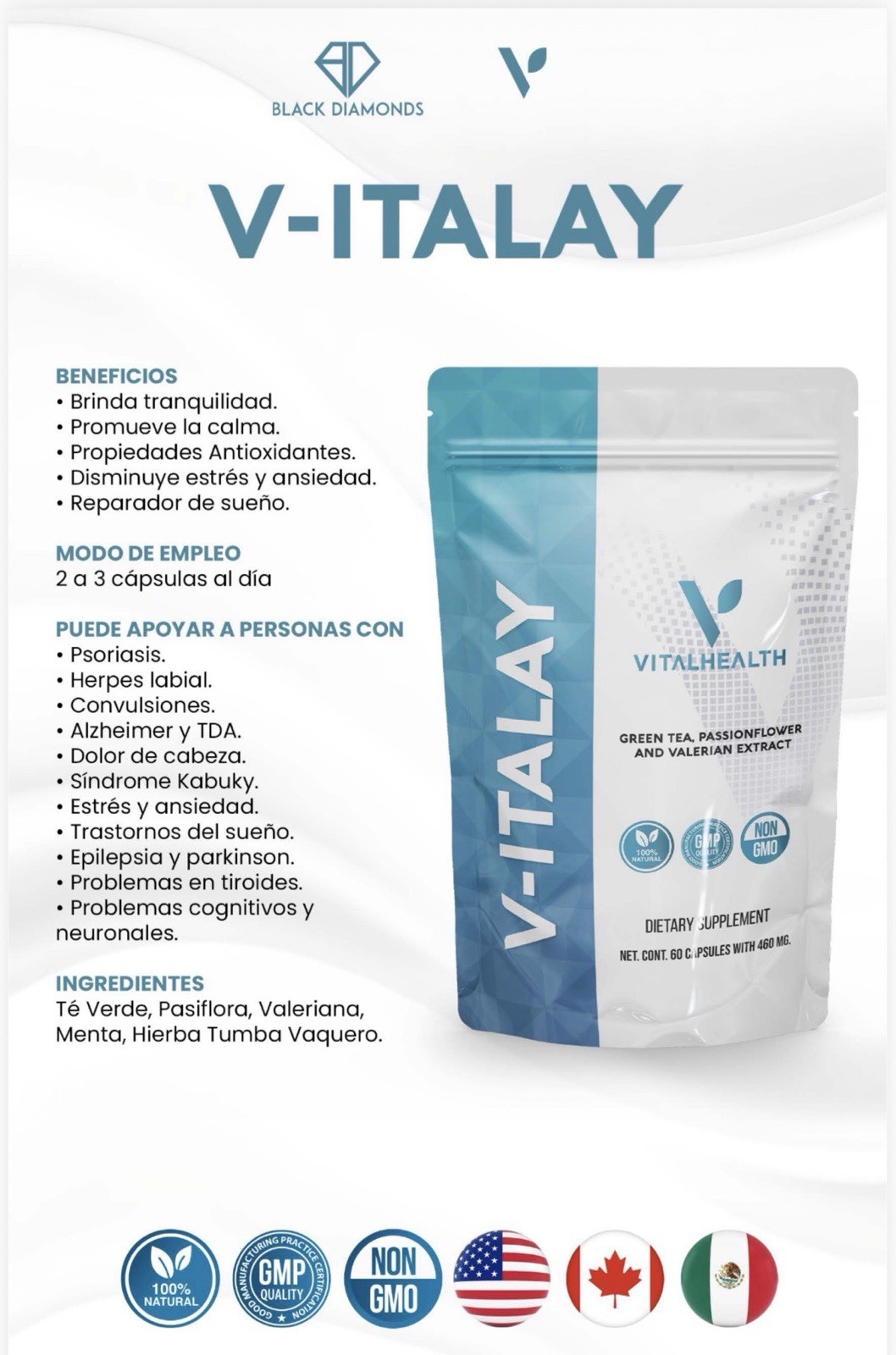 Vital Health Green Tea Passionflower & Valerian Capsules Non-GMO