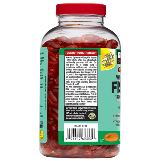 Kirkland Signature Wild Alaskan Fish Oil 1400 mg., 230 Softgels Fatty Acids 5, 6