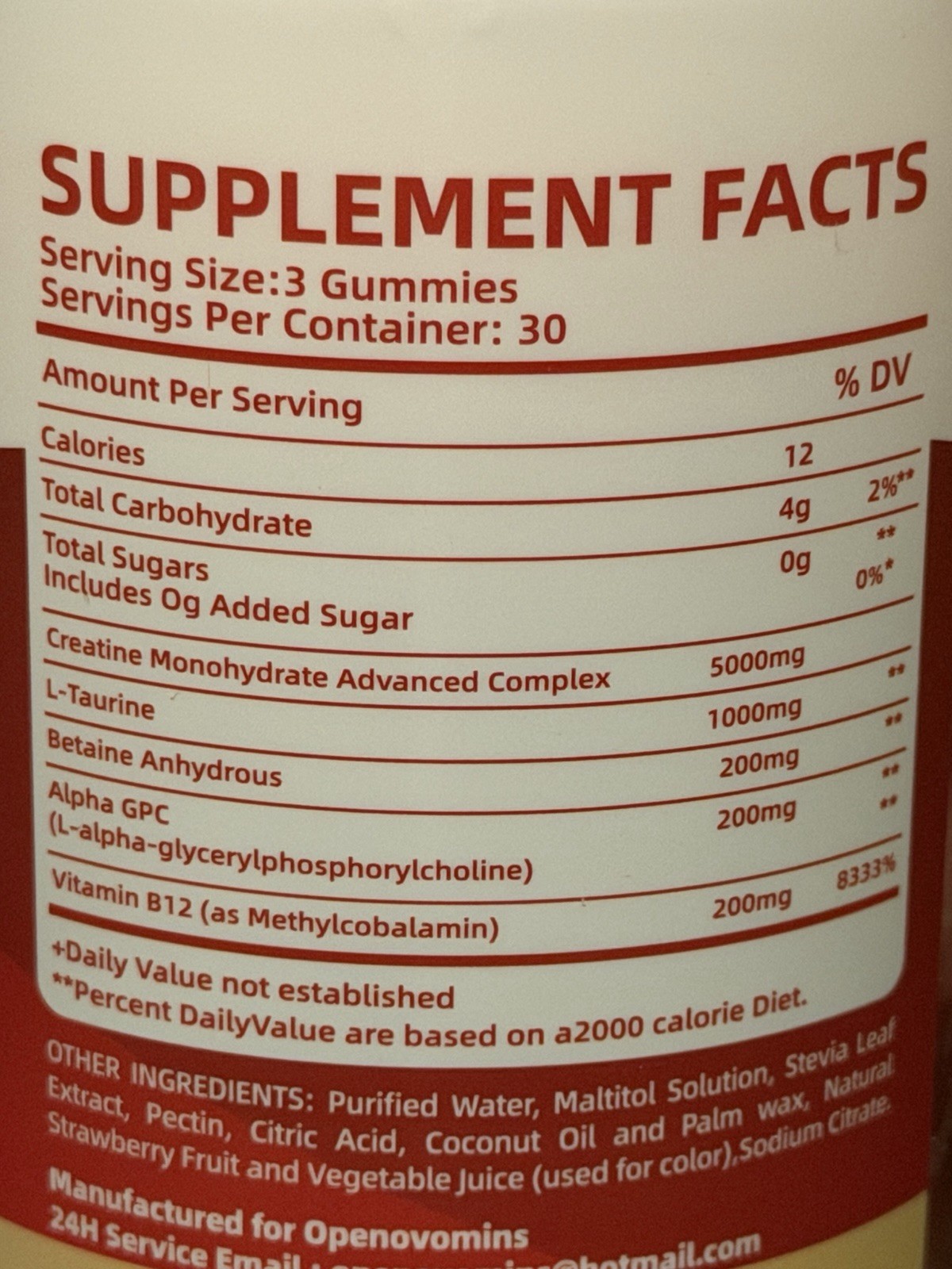 Openovomins Creatine Monohydrate Complex Gummies, Raspberry, 6400mg 90CT 11/26