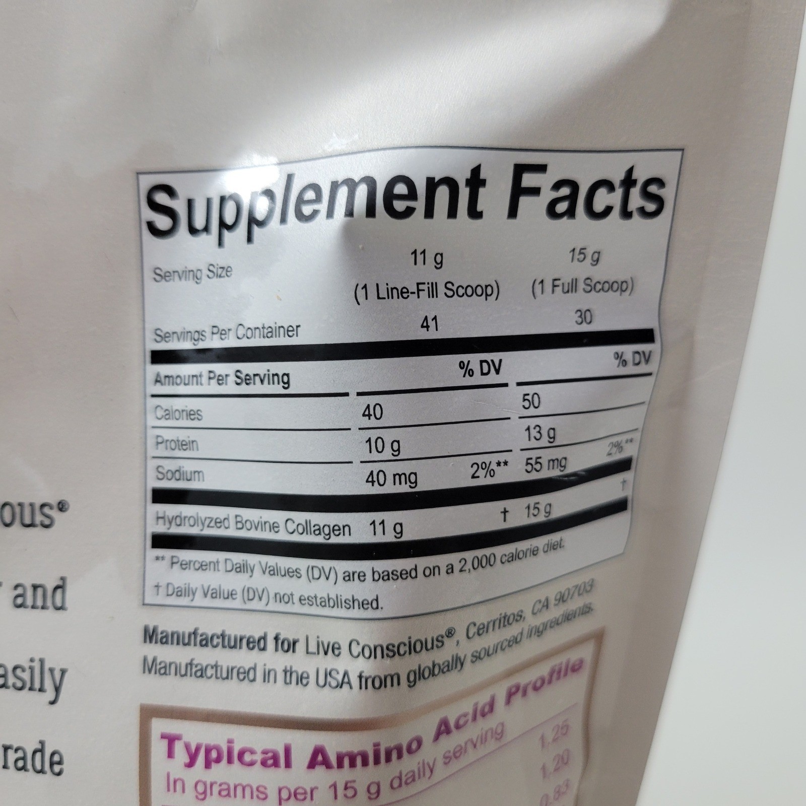 Live Conscious Collagen Peptides Powder 16oz Unflavored Grass-Fed Bovine 05/27