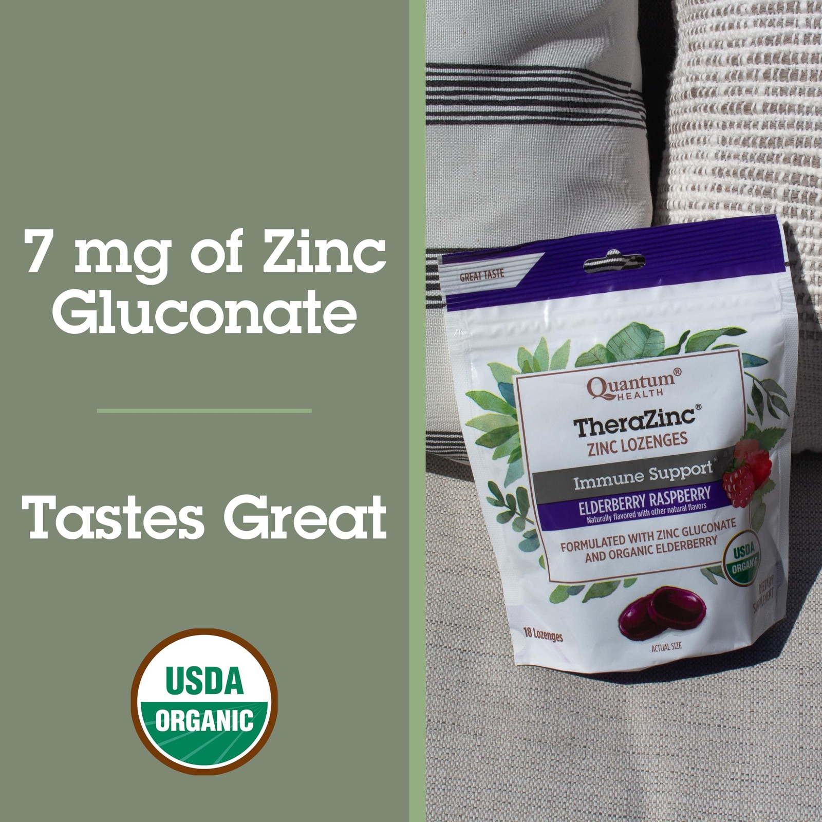 (Pack of 9) Quantum TheraZinc Elderberry Lozenges Zinc Throat Relief 18 Each