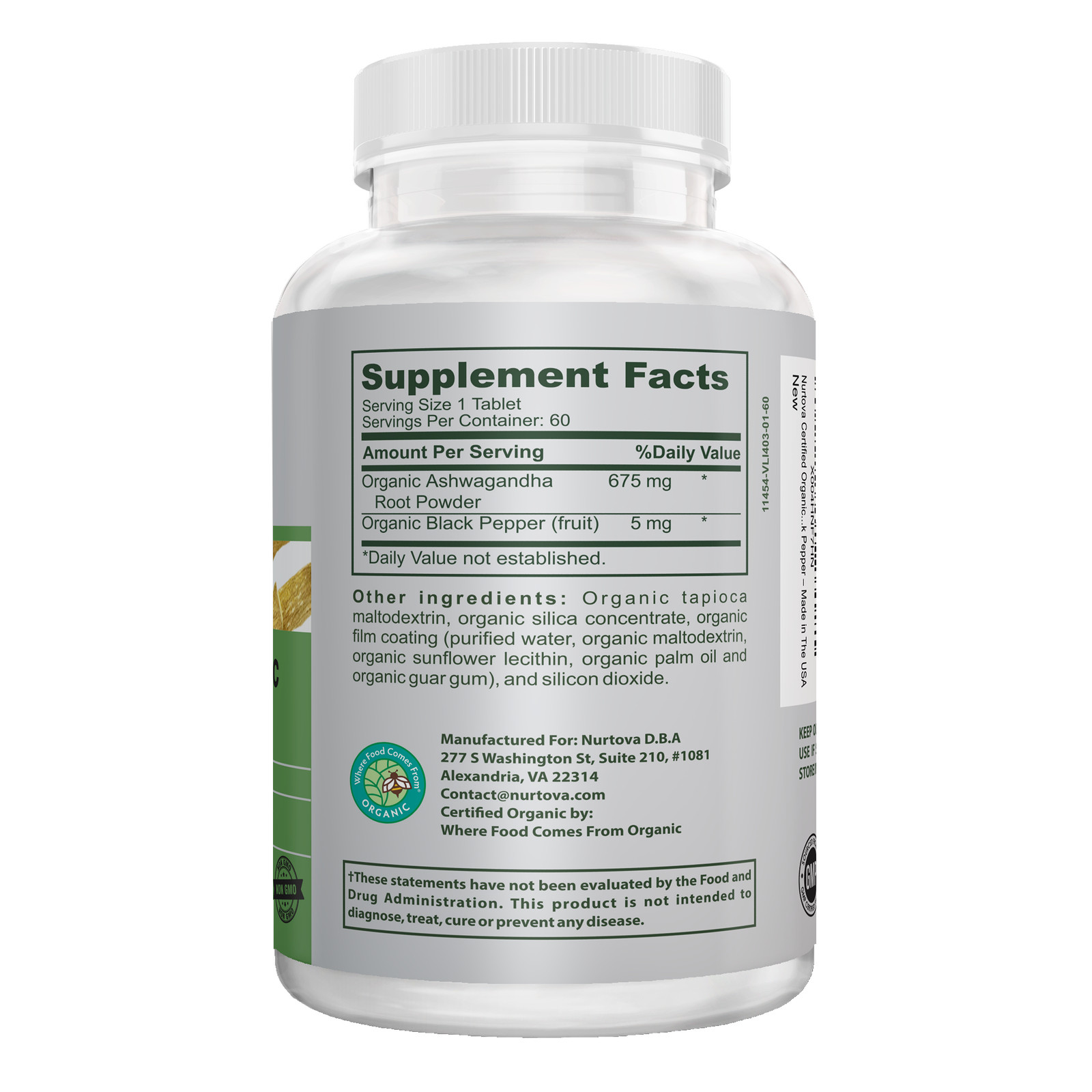 Nurtova Certified Organic Ashwagandha Tablets