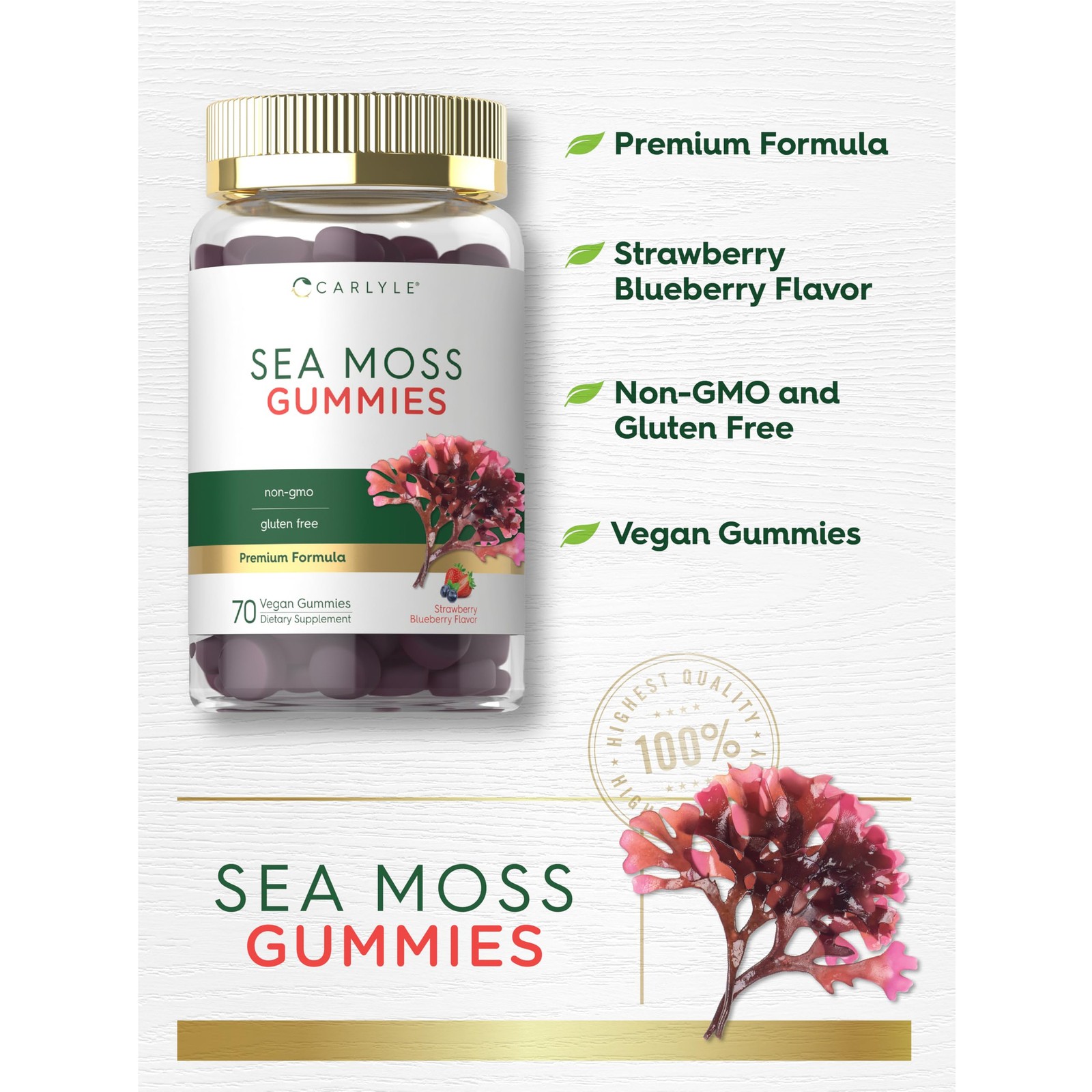 Carlyle Sea Moss Gummies | 70 Count | for Men and Women | Strawberry Blueberry F