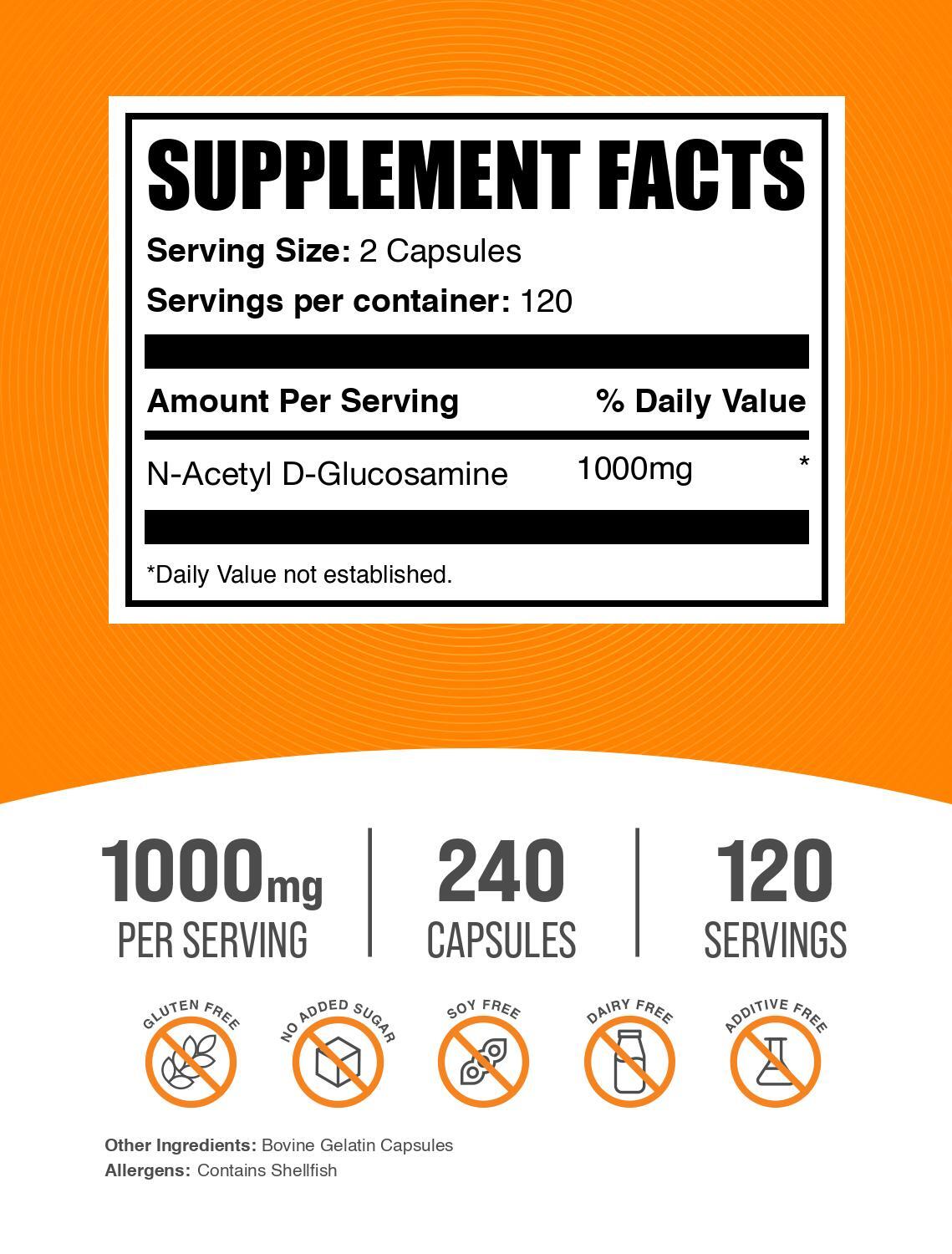 BulkSupplements N-Acetyl D-Glucosamine (NAG) Capsules – 1000mg – 240 Capsules