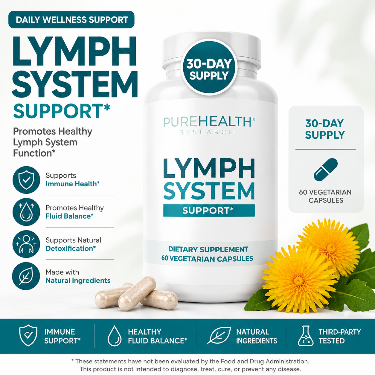 PureHealth Research Lymph System Capsules – Reduces swelling, lymphatic support.