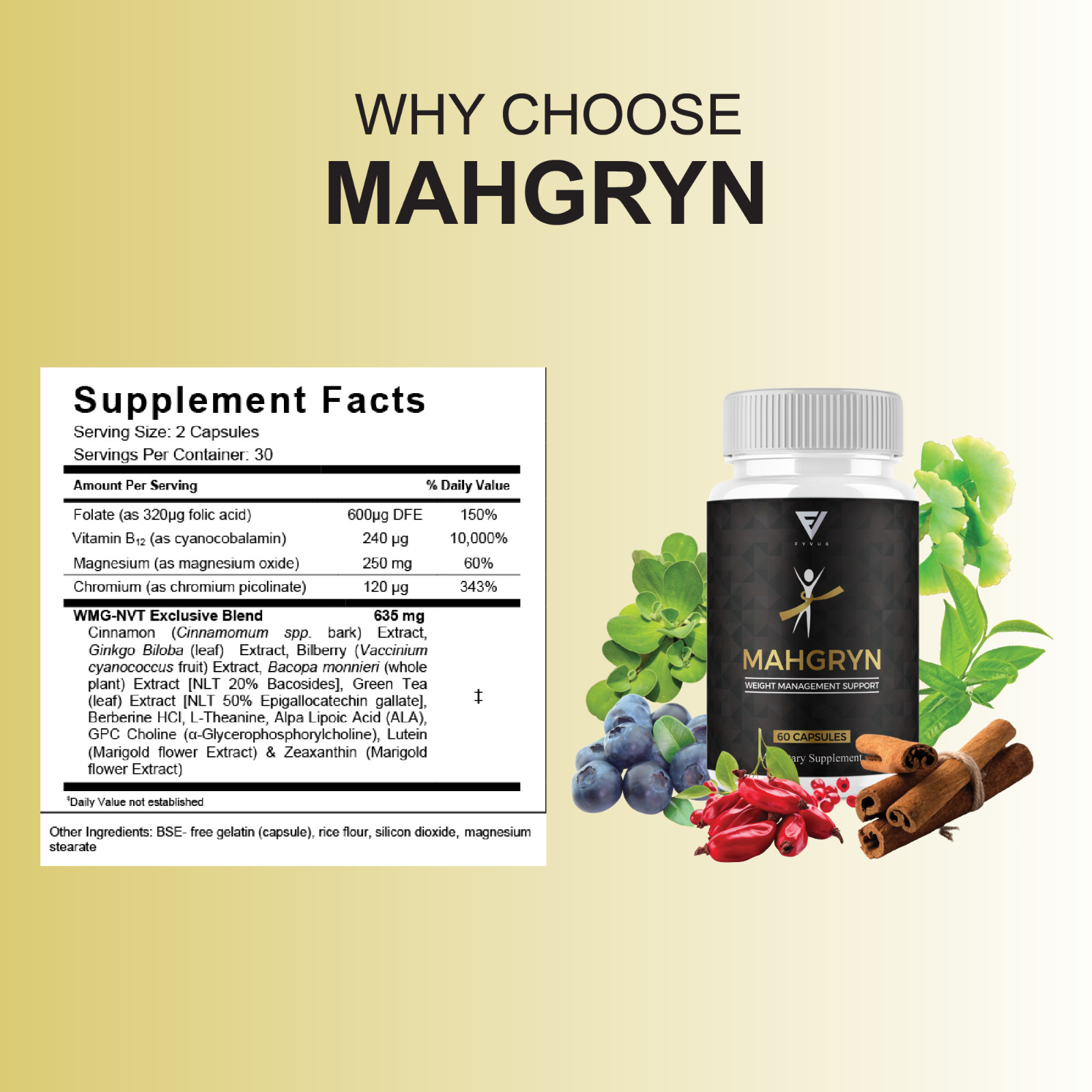(3 Pack) Mahgryn Premium Weight Management Supplement, Mahgrin (180 Capsules)