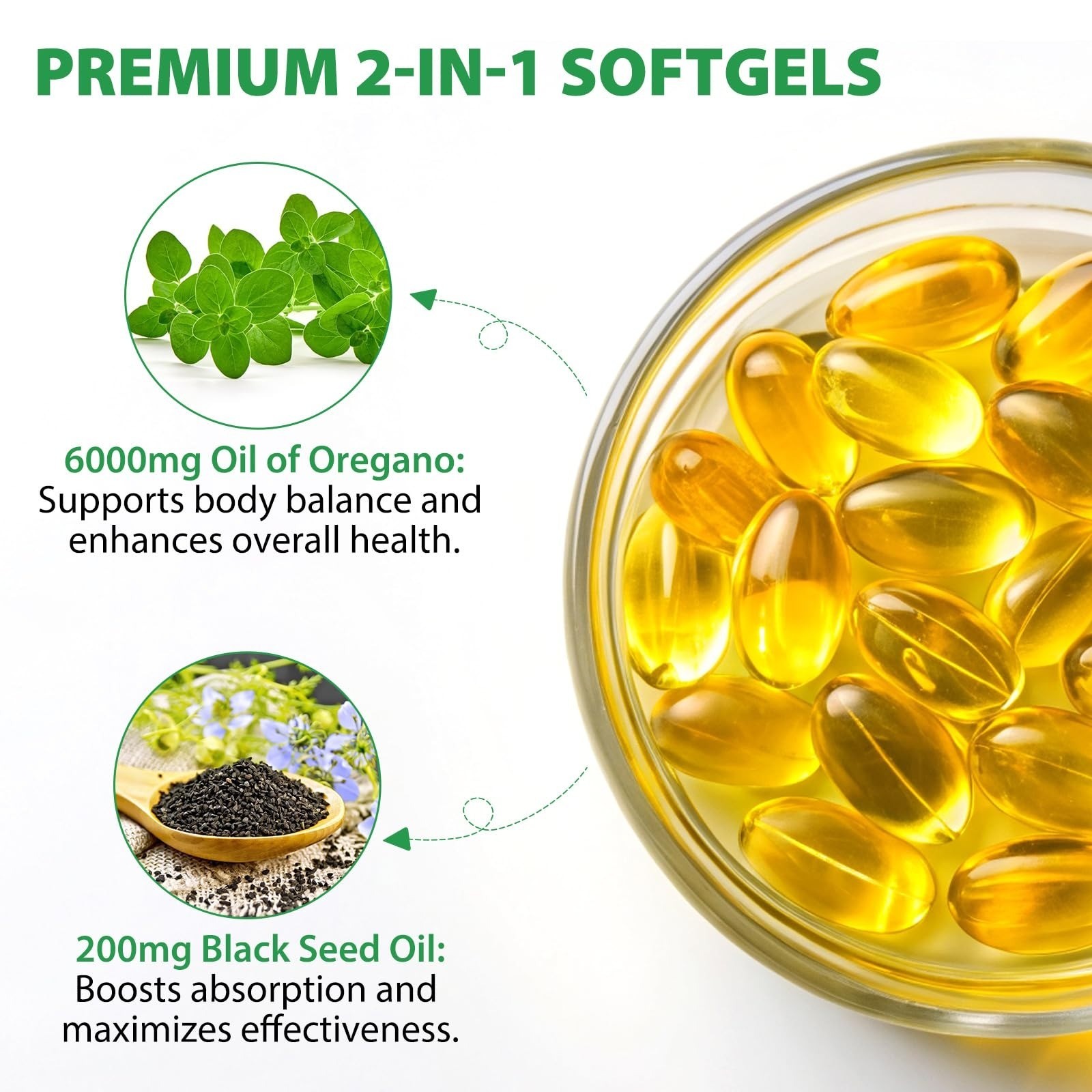 Oil of Oregano Softgels 6000mg with Black Seed Oil 240 Count