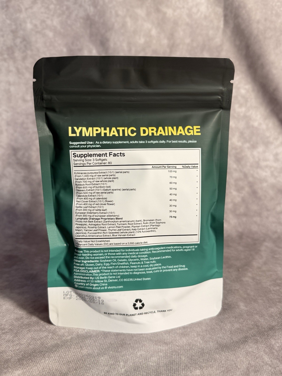 vivonu Lymphatic Support 4275mg Softgels 240 Egg-Free Gluten-Free Dairy-Free