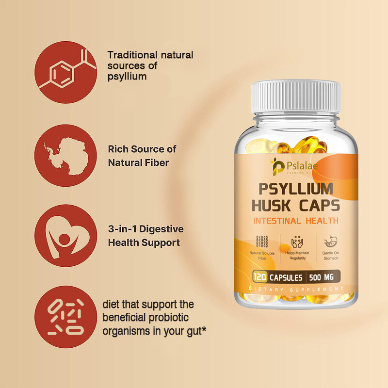 Psyllium Husk Caps 500mg – Natural Soluble Fiber, Dietary Fiber Supplements