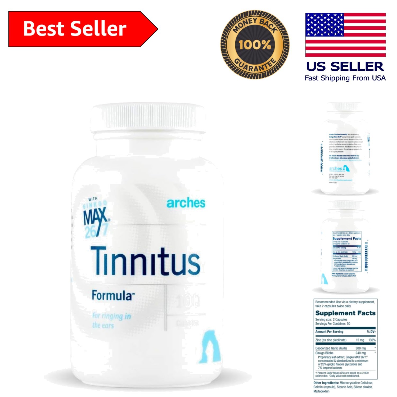 Arches Tinnitus Formula with Ginkgo Max 26/7 – Natural Relief in 60 Capsules